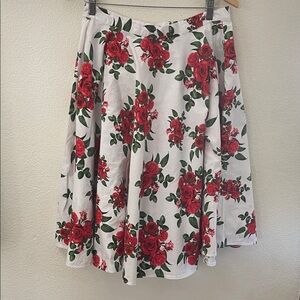 Hell Bunny Vixen White hoop Skirt with Red Rose Print L 32x26 y2k 1950